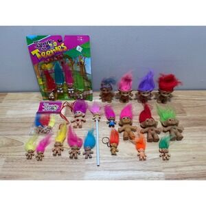 Vintage Troll Toy Figurines Lot Ace Novelty Pencil Topper Keychain Necklace